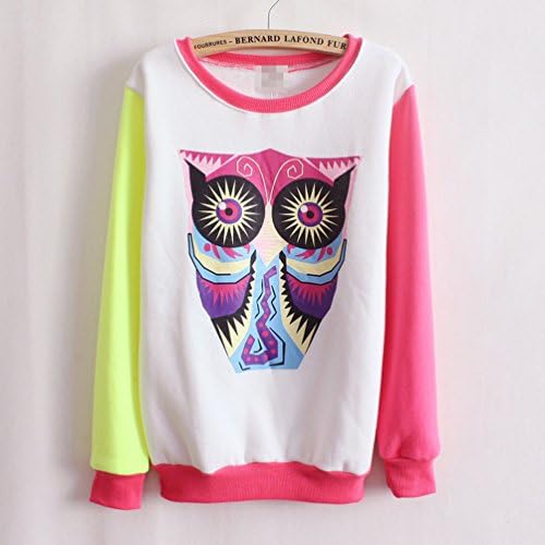 Women's clothing spell color round neck owl sweater (White)