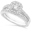 5/8ctw Princess & Round Diamond Wedding Rings Set in 14kt White Gold