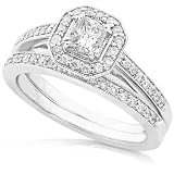 5/8ctw Princess & Round Diamond Wedding Rings Set in 14kt White Gold