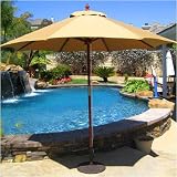 9' Double Pulley Wood Market Umbrella