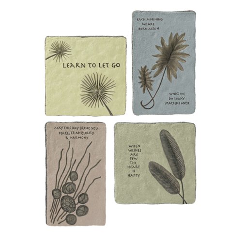 Grasslands Road World Garden Zen Leaf Message Plaques with Metal Stands Four Styles, Set of 4