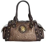 Lion Head Emblemed Geometric Quilted Top Zippered Handbag Purse Hobo Satchel Shoulder Tote Bag – Colors Available