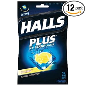 Halls Plus Icy Lemon Bag, 25-Count (Pack of 12)