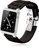 iWatchz STLBLKDYTP Timepiece Stainless Leather Watch Strap for iPod nano 6th Gen with Deploy (Black)