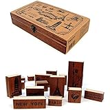DECORA 15pcs Travel World Attractions Wooden Rubber Stamp