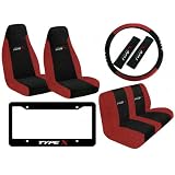 8 Piece Type X Auto Interior Racing Set - Universal Fit Mesh Fabric High Back Bucket... 