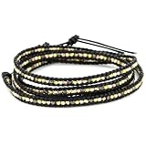 Chan Luu Plated And Silver Bead Black Leather 