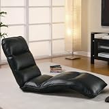 Adjustable Lounge Chair with Split Cushion Seat in Black Leather Like