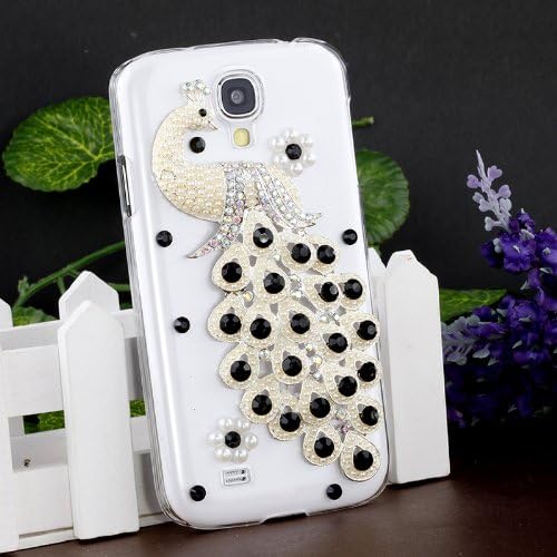 New iMprue Luxury 3D Designer Bling Crystal Black Rhinestone Peacock Hard Case Cover for Samsung Galaxy i9500 S4 [AT&T, Verizon, Sprint, T-Mobile]