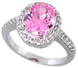 Sterling Silver Vintage Style Engagement ring, w/ a 10 x 8 mm (3.0 ct) Oval Cut Pink-colored CZ Stone, 1/2 (13mm) wide