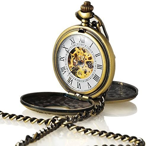 Manual Winding Bronze Double Hunter Mechanical Mens Pocket Watch