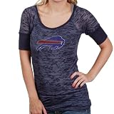 NFL Touch by Alyssa Milano Buffalo Bills Ladies Navy Blue Rhinestone Logo Sheer Burnout Premium T-shirt (Medium)