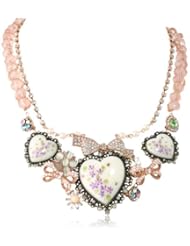 Betsey Johnson "Vintage Bows" Floral Hearts Necklace, 20"