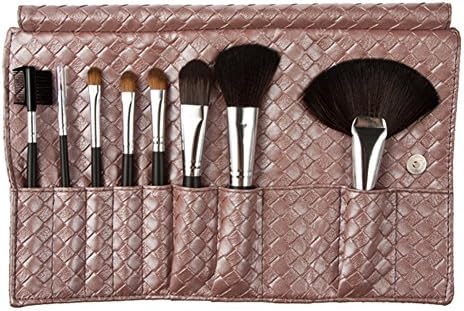 Chinatera 8 Pcs Professional Cosmetic Makeup Brush Set with Fashion Braid PU Foldable Handheld Bag (Pink)