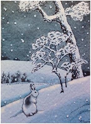 Greeting note card blank any occasion rabbit snow print from original ACEO art A.Carmi