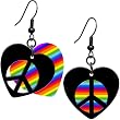 Rainbow Pride Peace Sign Heart Earrings