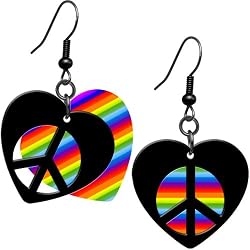 Rainbow Pride Peace Sign Heart Earrings