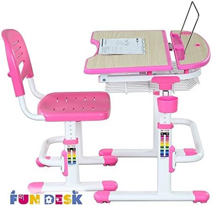 FUN DESK Children's Ergonomic Study Desk &amp; Chair Set in COLORE (PINK)