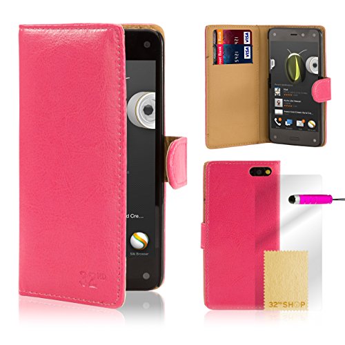 32ndÂ® Book wallet PU Leather case cover compatible with Amazon Fire Phone - Hot Pink