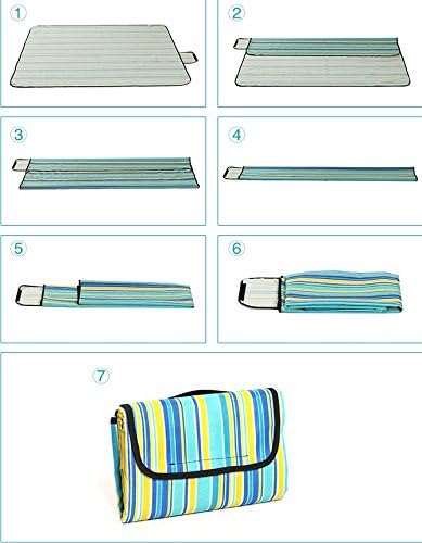 Zhiqingchun Foldable Outdoor Beach Camping Picnic Blanket Mat Attached with Easy Carry Waterproof and Sandproof Handy Tote