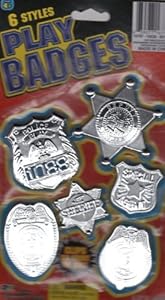 6 Different Style Play Police Badges (Color random between Gold and Silver)