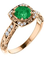 14K Rose Gold 6.00mm Round Cut Chatham Created Emerald and Diamond Ring -- LIFETIME WARRANTY