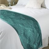 Embossed Circle Patterned Teal Satin Bed Runner