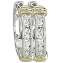 14K Two Tone Gold Channel Set Round Diamond Hoop Earrings (0.24 ctw, GH, SI1)