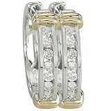 14K Two Tone Gold Channel Set Round Diamond Hoop Earrings (0.24 ctw, G-H, SI1)