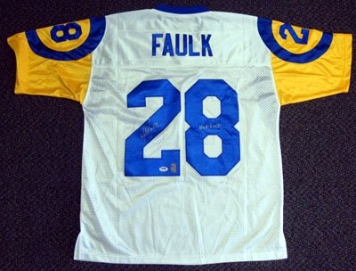 Marshall Faulk Autographed/Hand Signed St. Louis Rams White Jersey HOF 20XI PSA/DNA