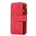 iPhone 6S Plus Case, CaseUp 12 Card Slot Series - [Zipper Cash Storage] Premium Flip PU Leather Wallet Case Cover With Detachable Magnetic Hard Case For iPhone 6S Plus/ 6 Plus (5.5 Inch), Red