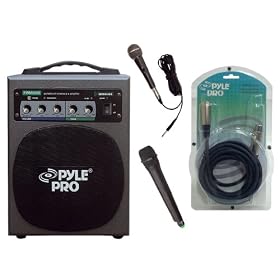 Pyle Great PA System & Cable Package for Home/Office/Schools/Public -- PWM-A600 100W Battery Powered PA System With Wireless Mic + PPFMXLR15 15Ft. XLR Male to XLR Female Microphone Cable.