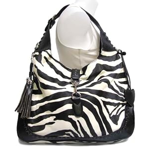 Zebra Print Whip-Stitched Tassel Hobo Handbag