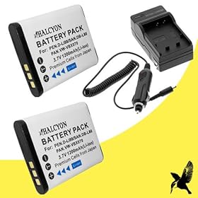 Two Halcyon 1200 mAH Lithium Ion Replacement Battery and Charger Kit for Sanyo DB-L80 and Sanyo VPC-CA100, VPC-CA102, VPC-CG10, VPC-CG100, VPC-CG20, VPC-CS1 , VPC-GH1, VPC-GH2, VPC-GH3, VPC-GH4, VPC-PD1, VPC-PD2