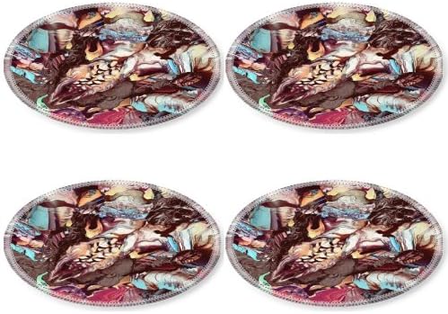 Graphic Mixed Colors Monster Design Round Coaster (4 Piece) Set Fabric Rubber 5 Inch Size Luxlady Coaster Cup Mug Can Water Bottle Drink Coasters Stain Resistance Collector Kit Kitchen Table Top Desk