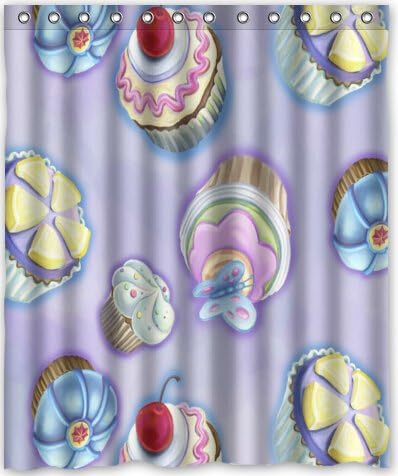 60"x72" Inches Cute Cupcakes Life Is Sweet Shower Curtain New Waterproof Polyester Fabric Bath Curtain ( Shower Rings Included )