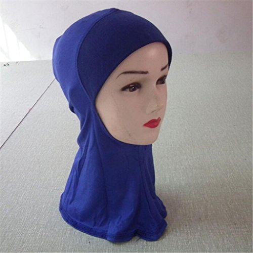 Cotton Head Neck Chest Cover Wear Band Bonnet Hijab Islamic Turban Scarf Dark Blue