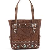American West Everyday Cowgirl Collection Zip Top Tote in antique brown leather