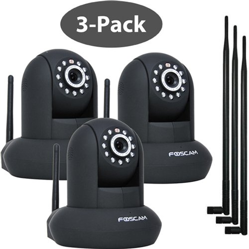 3 pack Foscam FI8910W Black Wireless/Wired Pan & Tilt IP/Network Camera with 9dbi Antennas