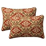 Pillow Perfect Decorative Red/Tan Damask Toss Pillows, Rectangle, 2-Pack