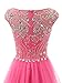 Tideclothes Long Beads Prom Dress Tulle Cap Sleeves Evening Dress