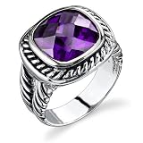 Elegance in Classic Style: Designer Inspired Sterling Silver Cable Style Deep Purple Amethyst CZ Ring