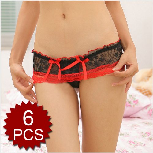 Red Open Crotch Ruffle Panties