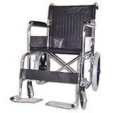 Transport Wheelchair with Leather Seat, Chrome Steel Frame, Fixed Padded Armrest, Fixed Footrests, Solid Castors and Pneumatic Mag Wheel for a More Comforable Ride.