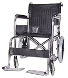 Transport Wheelchair with Leather Seat, Chrome Steel Frame, Fixed Padded Armrest, Fixed Footrests, Solid Castors and Pneumatic Mag Wheel for a More Comforable Ride.