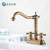 AZOS 洗面器の蛇口 2 孔 黄銅製 Antique 黄銅製 台付 冷熱混合水栓 浴室・トイレ用金具 MPEK009