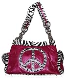 Zebra Print Peace Sign on Hot Pink Hobo Tote