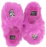 DRAVEN MISFITS Womens Slip-Ons Fuzzy Slippers Furry Pink Fiend Skull Logo Black Warm Lined