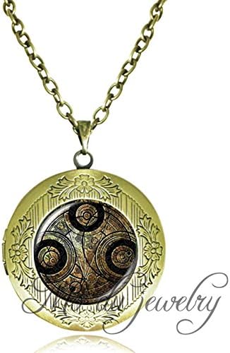 PreSea Antique Silver Locket Necklace Gravity Falls Bill Cipher Wheel Pendant Glass Dome Photo Choker Cartoon Necklace Fashion Jewelry