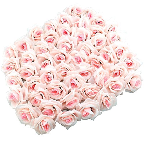 Hdecor Silk Cream Pink Roses Flower Head, Artificial Flowers Heads for Wedding Flowers Accessories Make Bridal Hair Clips Headbands Dress (Pink)